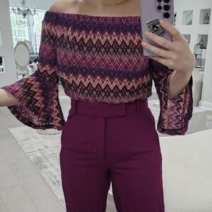 NWT Trina Turk Multicolor‎ Bell Sleeve Knit Top 3/4 Sleeve size Medium
